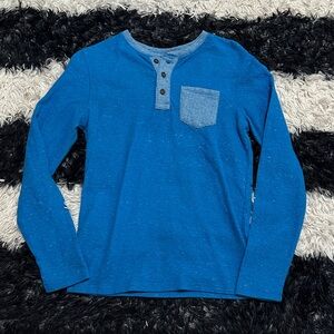 Cat & Jack Bright Blue Long Sleeve Henley Tee, L (12/14)